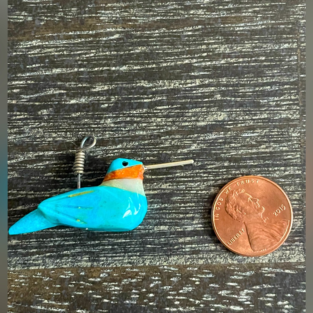 Native American Turquoise Hummingbird Charm For Necklace; Vintage